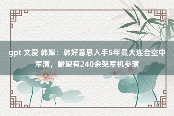 gpt 文爱 韩媒：韩好意思入手5年最大连合空中军演，瞻望有240余架军机参演