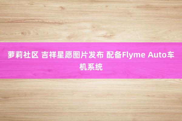 萝莉社区 吉祥星愿图片发布 配备Flyme Auto车机系统