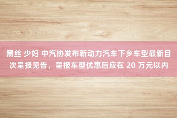 黑丝 少妇 中汽协发布新动力汽车下乡车型最新目次呈报见告，呈报车型优惠后应在 20 万元以内